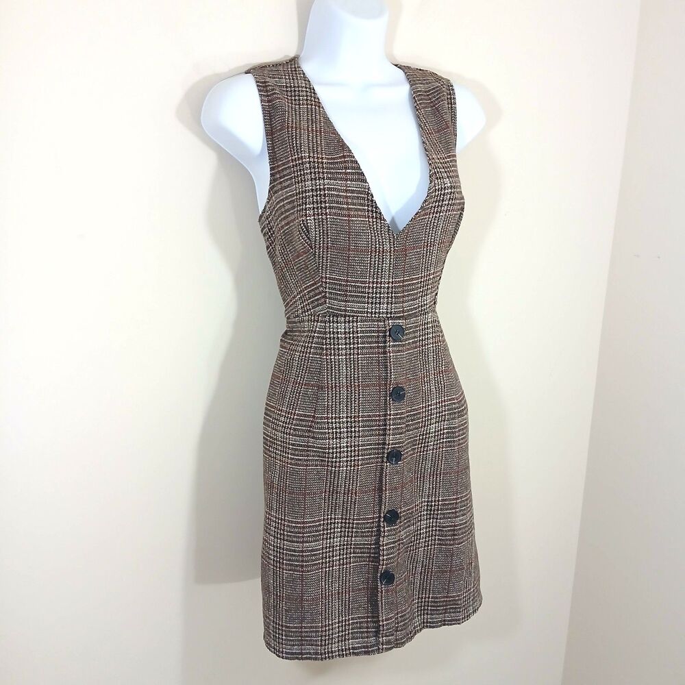 SheIn Y2K Women Brown Plaid Sleeveless Mini Jumper Dress Preppy Academia Medium - Picture 2 of 7